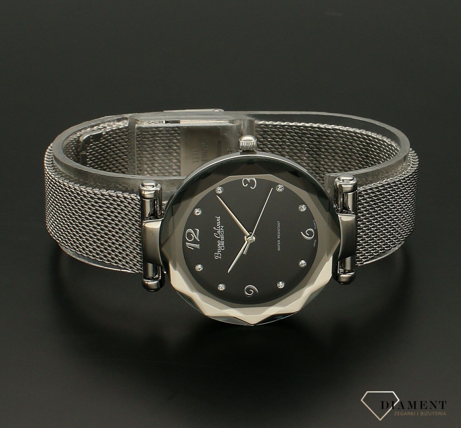 Zegarek damski na srebrnej bransolecie Bruno Calvani BC3356 SILVER BLACK. Mechanizm japoński mieści się w okrągłej, pozłacanej, wytrzymałej kopercie. Koperta wykonana z ALLOY’u, czyli bardzo popularnego stopu metali na bazie (3).jpg